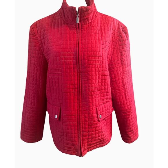Jane Ashley Red Quilted Zip Front Jacket Size Large - Picture 1 of 9